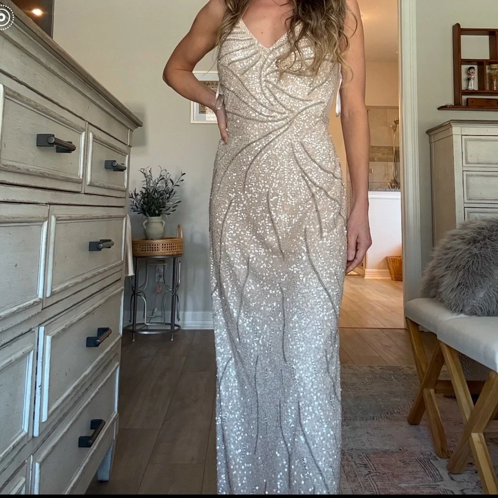 Adrianna Papell-Adrian Maddox Collection Sequin Tan Gown - Picture 1 of 13